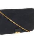 CHRISTIAN DOR Chain Shoulder Bag Canvas Navy Auth bs