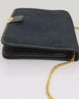 CHRISTIAN DOR Chain Shoulder Bag Canvas Navy Auth bs