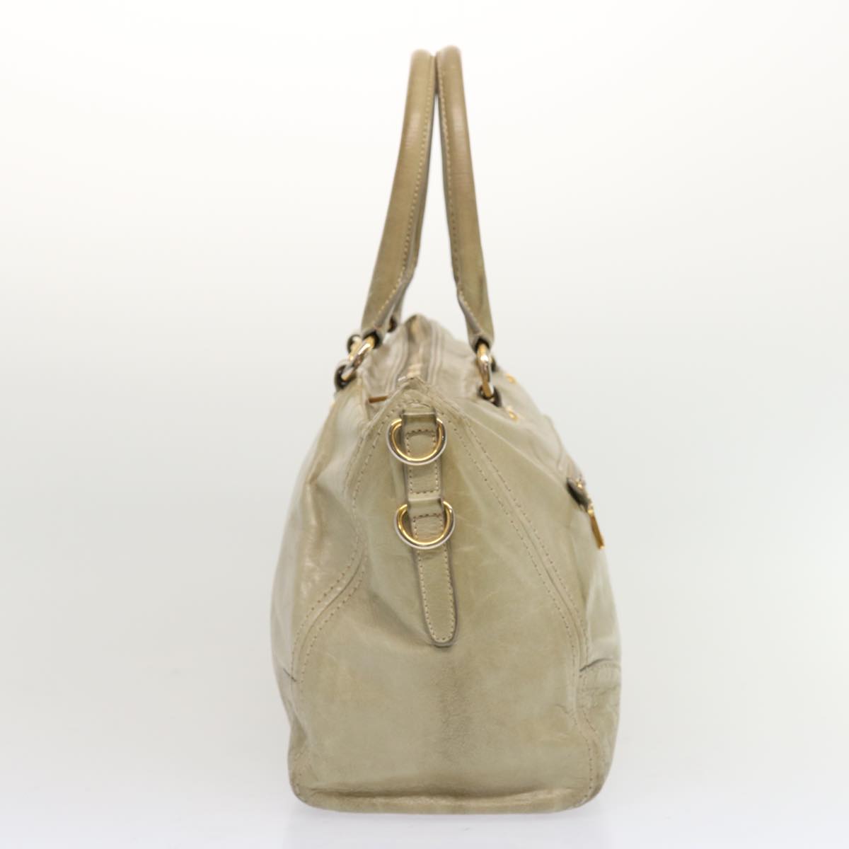 PRD Hand Bag Leather Gray Auth bs