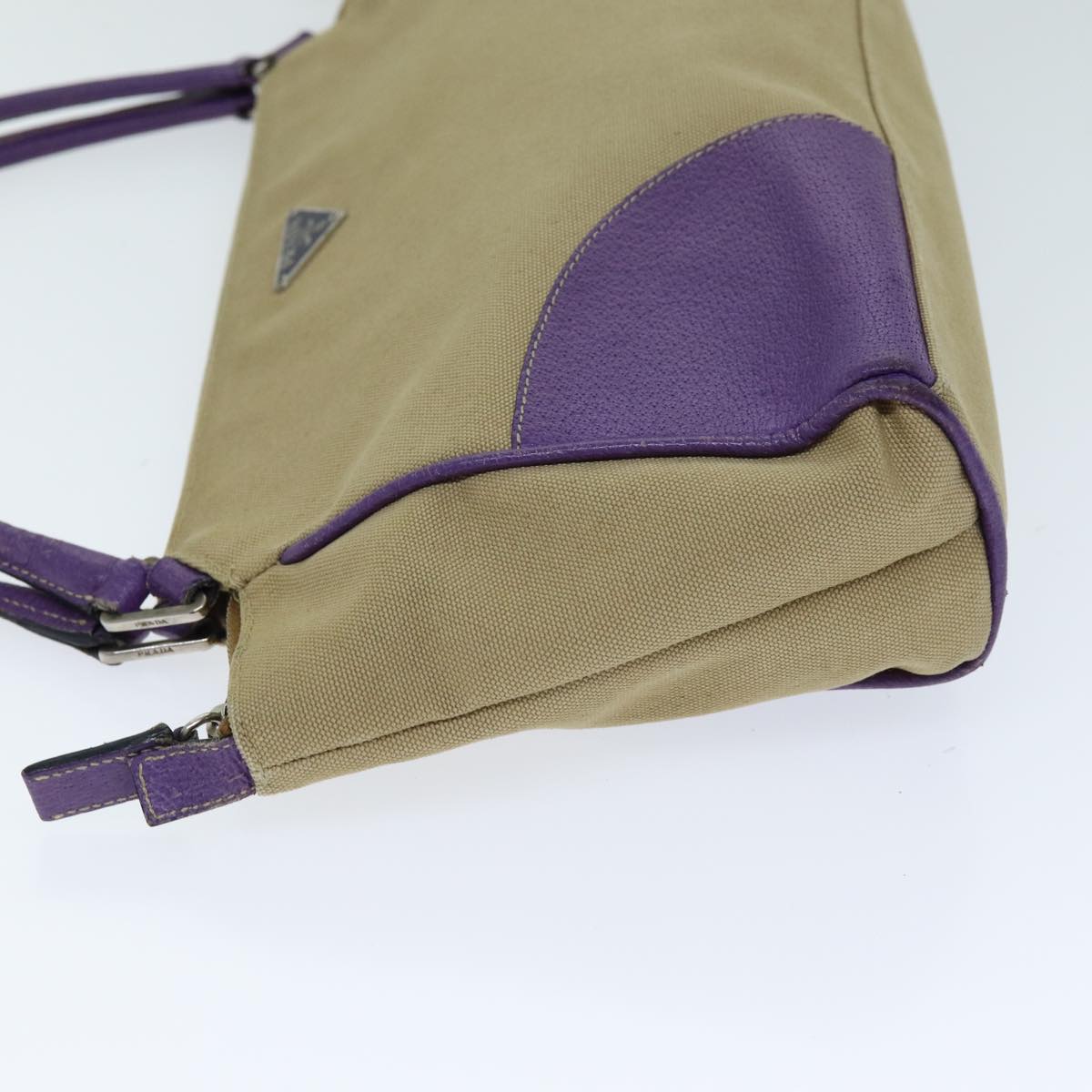 PRD Hand Bag Canvas Purple Beige Auth bs