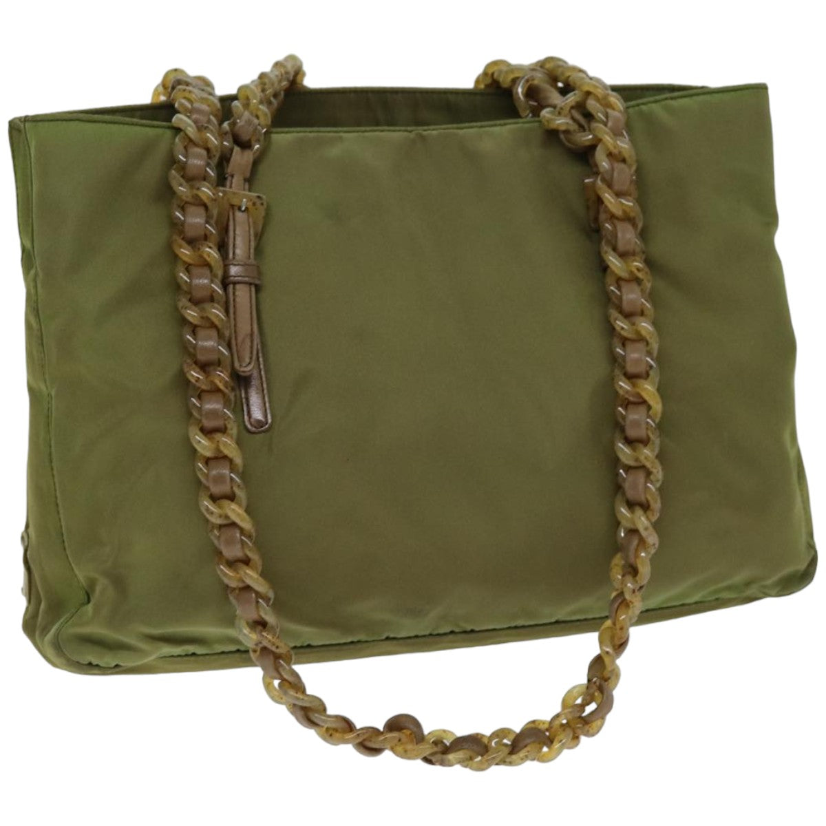 PRD Chain Shoulder Bag Nylon Khaki Auth bs