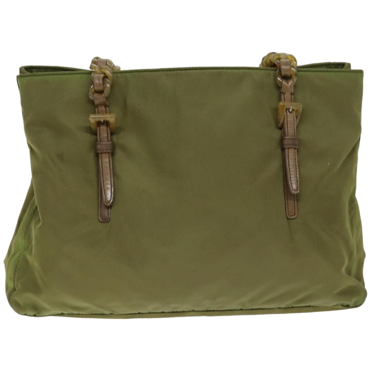PRD Chain Shoulder Bag Nylon Khaki Auth bs