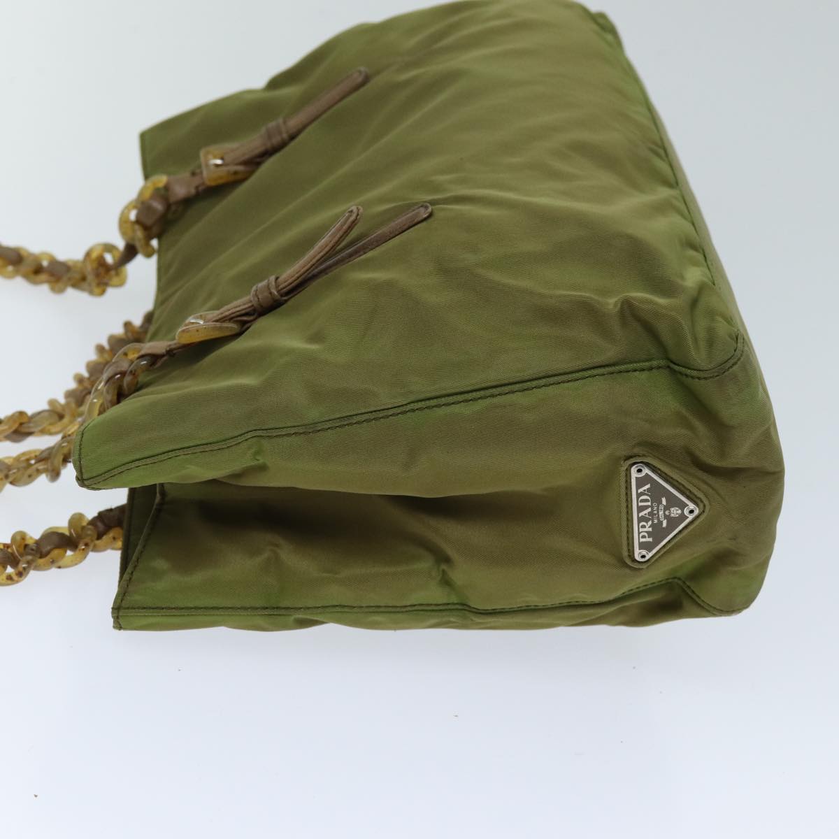PRD Chain Shoulder Bag Nylon Khaki Auth bs