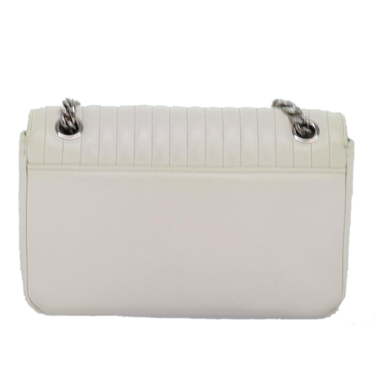 PRD Chain Shoulder Bag Leather White Auth bs