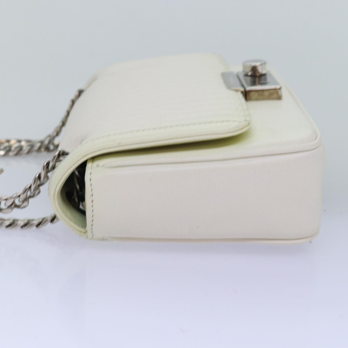 PRD Chain Shoulder Bag Leather White Auth bs