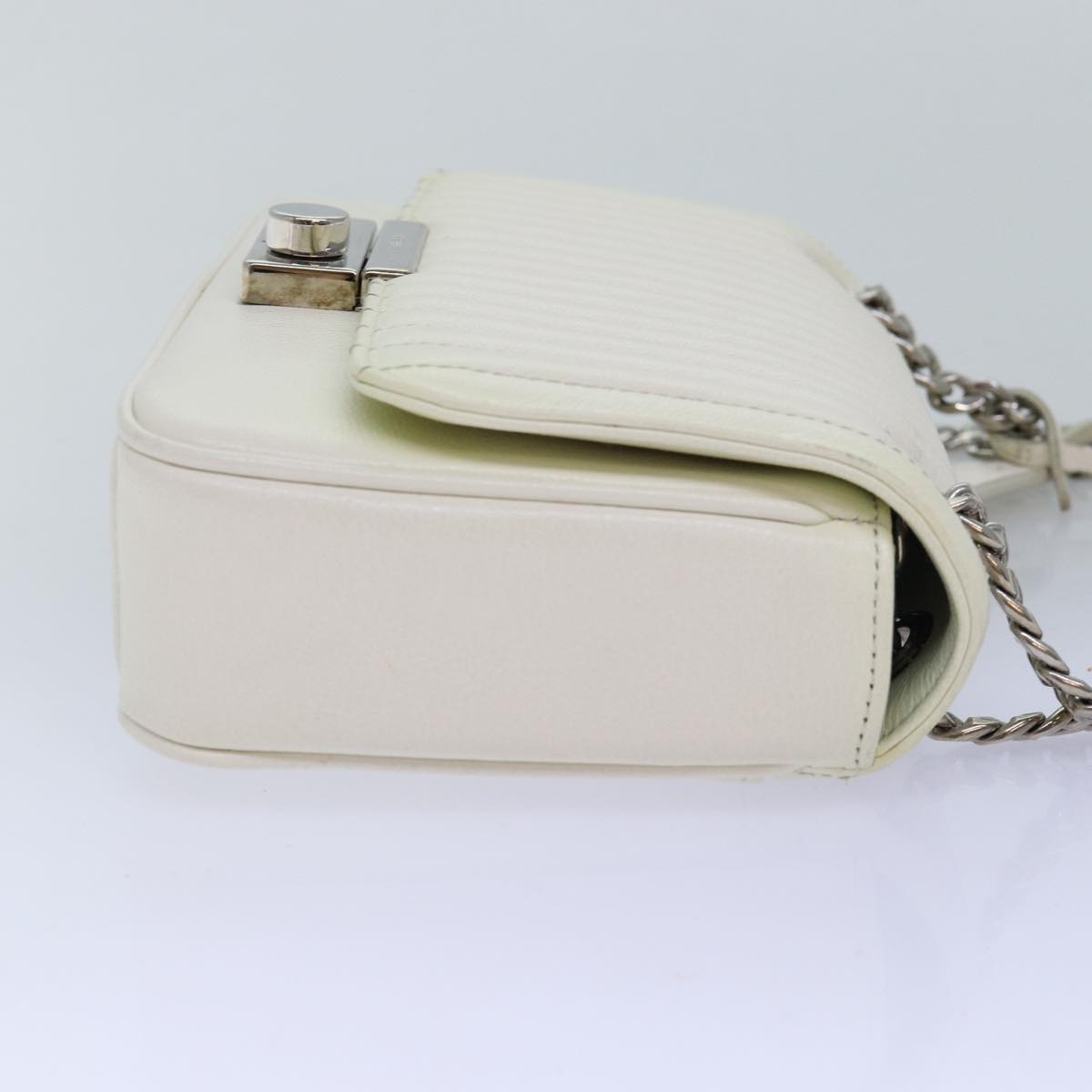 PRD Chain Shoulder Bag Leather White Auth bs