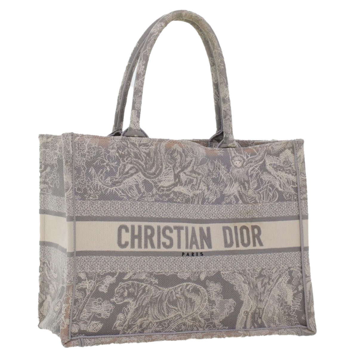 CHRISTIAN DOR Book Tote Bag Canvas Gray MZTDT_M Auth bs