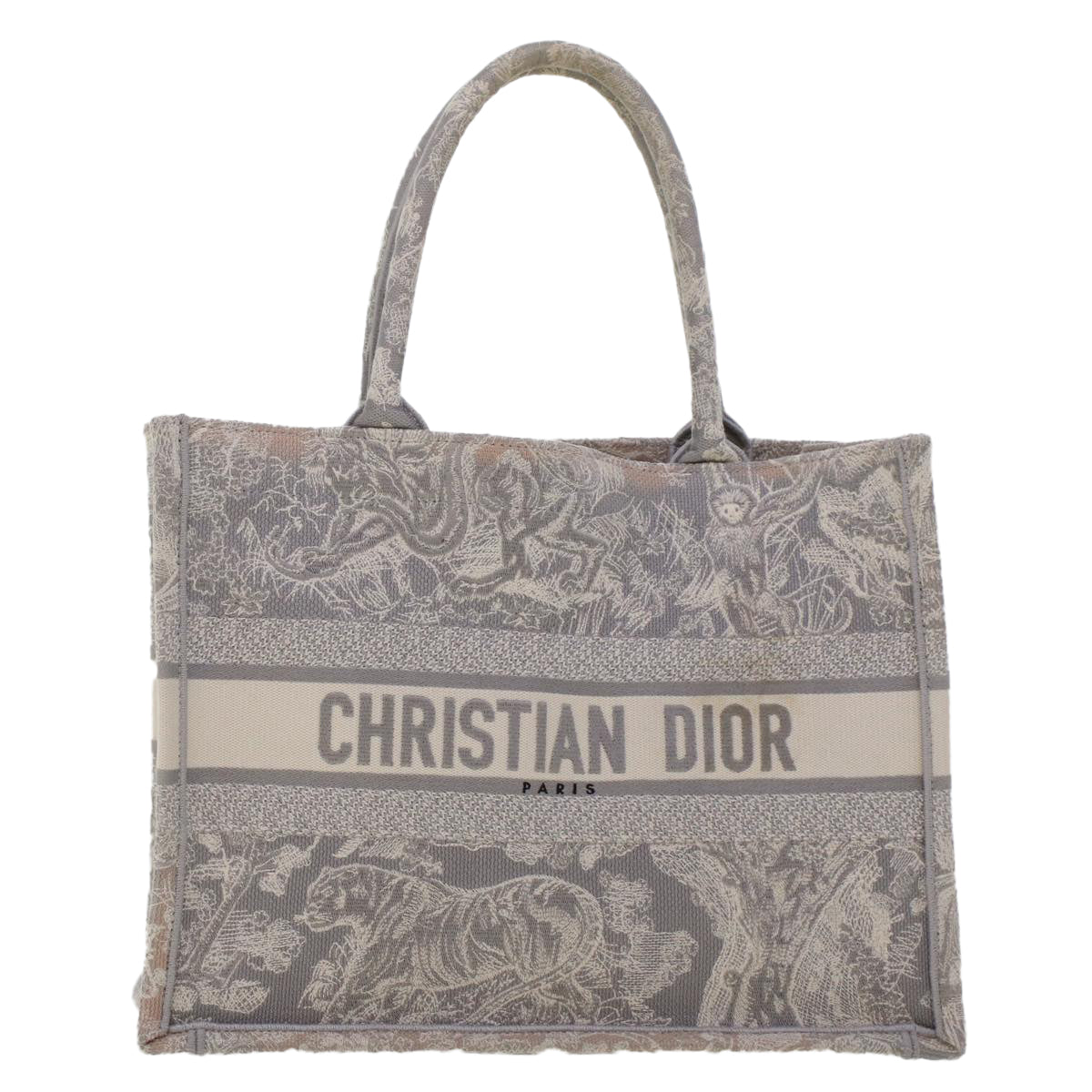 CHRISTIAN DOR Book Tote Bag Canvas Gray MZTDT_M Auth bs