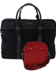 BBERRY Blue Label Hand Bag Nylon Set Black Red Auth bs