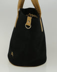 BBERRY Blue Label Tote Bag Canvas Black Beige Auth bs