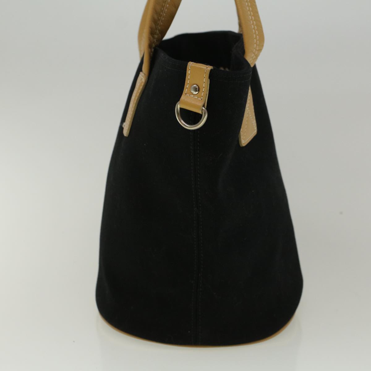 BBERRY Blue Label Tote Bag Canvas Black Beige Auth bs