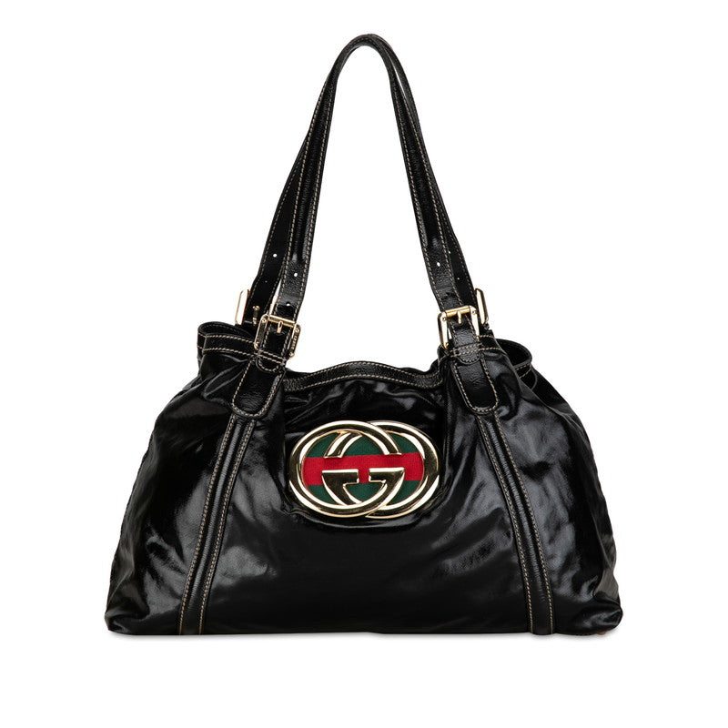 GCCI Bride Double G Sy Line Tote Bag Black G Patent Leather GCCI