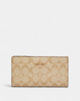 Slim Zip Wallet In Signature Canvas (Gold/Light Khaki Chalk)