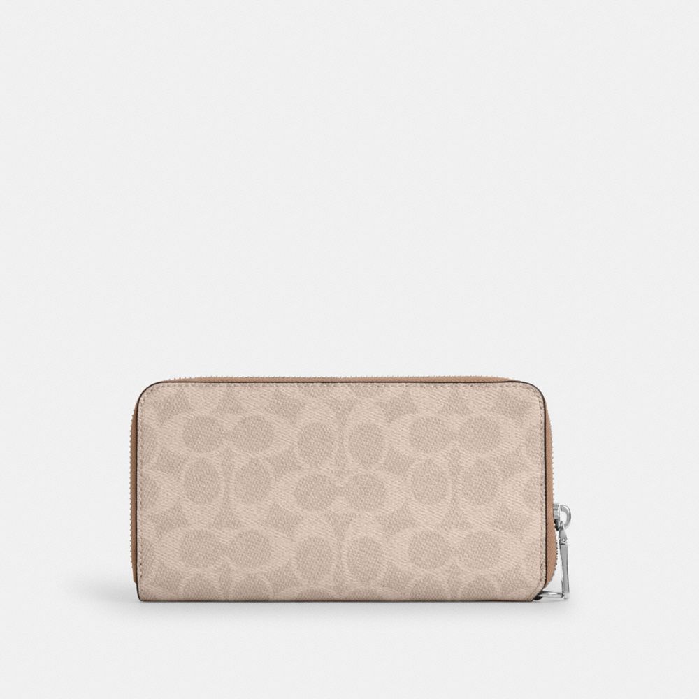 Long Zip Around Wallet With Detachable Card Case In Signature Canvas (Silver/Sand/Taupe)
