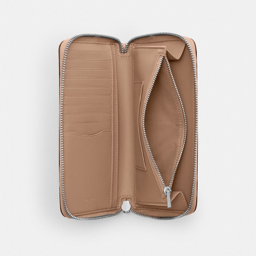 Long Zip Around Wallet With Detachable Card Case In Signature Canvas (Silver/Sand/Taupe)
