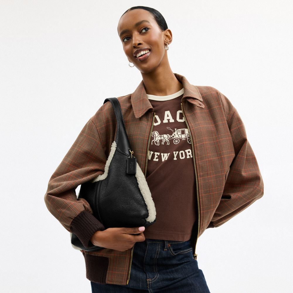 Brooklyn Shoulder Bag 28 In Shearling (Brass/Black Natural)