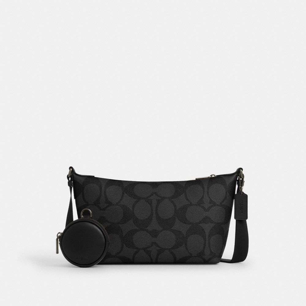 Small Finn Crossbody Bag With Pouch In Maxi Signature Canvas (Gunmetal/Charcoal/Black)