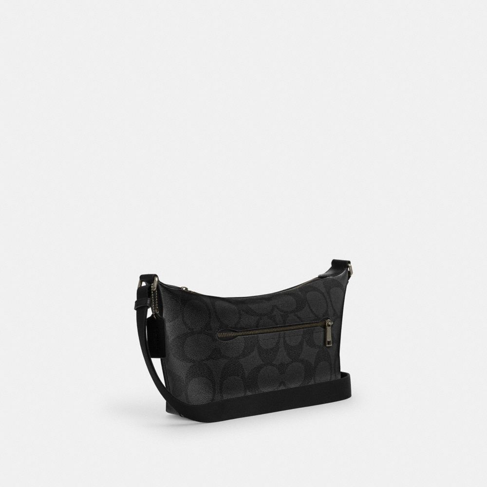 Small Finn Crossbody Bag With Pouch In Maxi Signature Canvas (Gunmetal/Charcoal/Black)