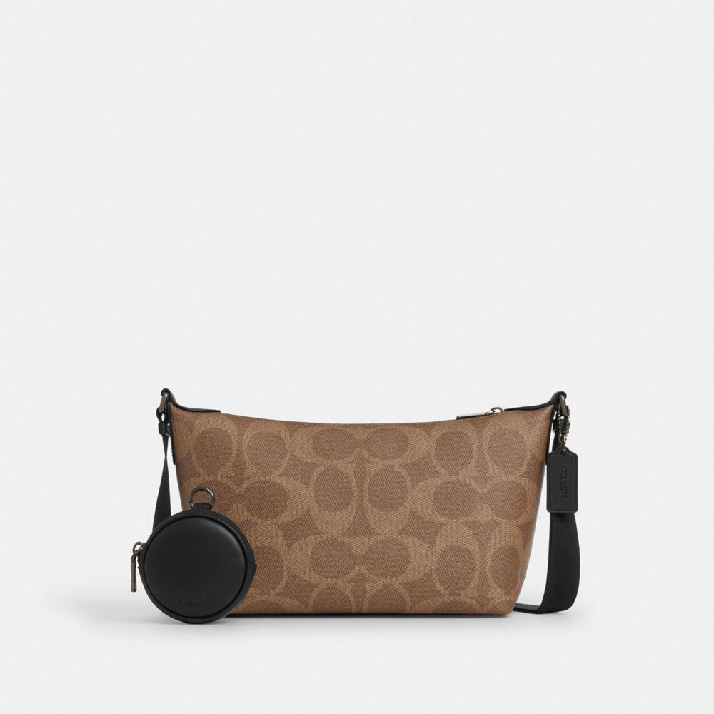 Small Finn Crossbody Bag With Pouch In Maxi Signature Canvas (Gunmetal/Tan/Black)