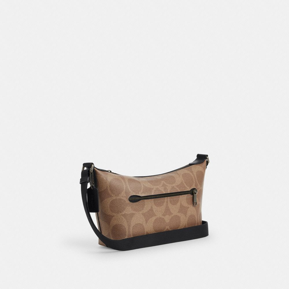 Small Finn Crossbody Bag With Pouch In Maxi Signature Canvas (Gunmetal/Tan/Black)