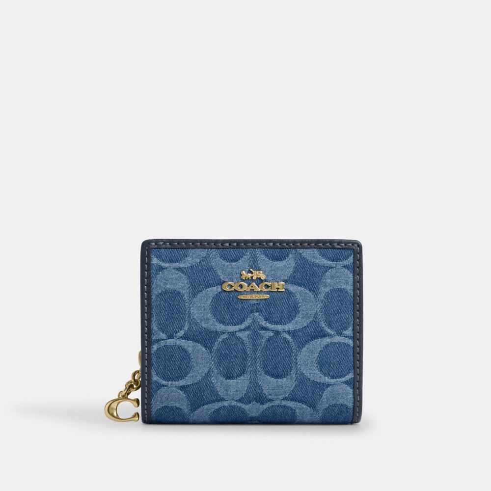 Snap Wallet In Signature Denim (Gold/Indigo)