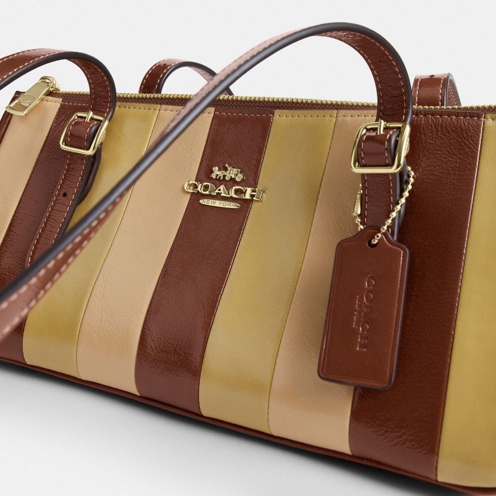 Asher Shoulder Bag With Striped Patchwork (Gold/Redwood Multi)