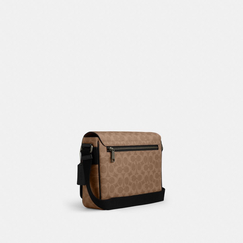 Jack Messenger Bag In Signature Canvas (Gunmetal/Tan/Black)