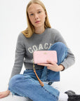 Long Zip Around Wallet In Signature Canvas (Gold/Powder Pink)