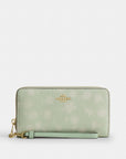Long Zip Around Wallet With Floral Print (Gold/Pale Green)