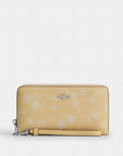 Long Zip Around Wallet With Floral Print (Silver/Washed Yellow)