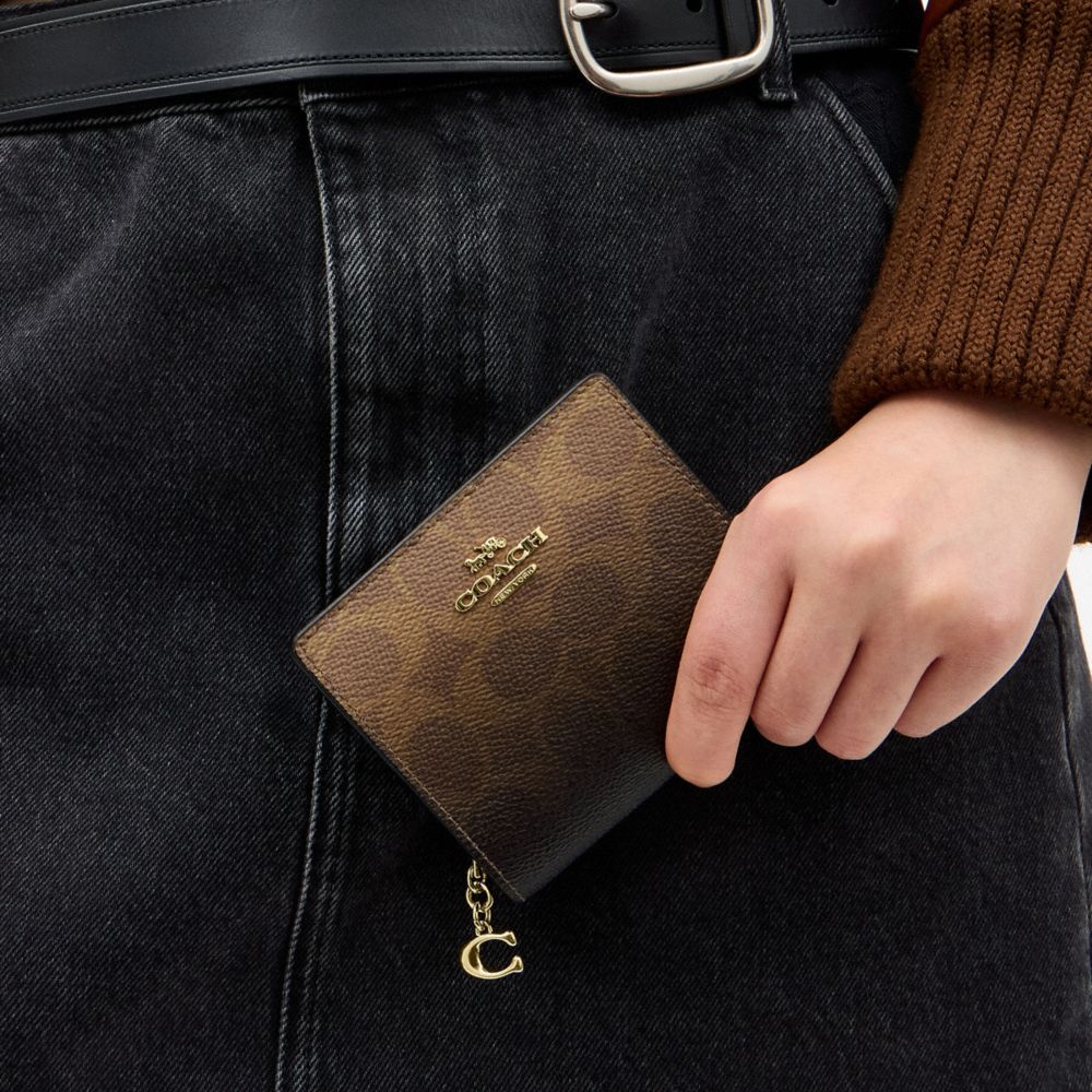 Snap Wallet In Ombre Signature Canvas (Gold/Brown)