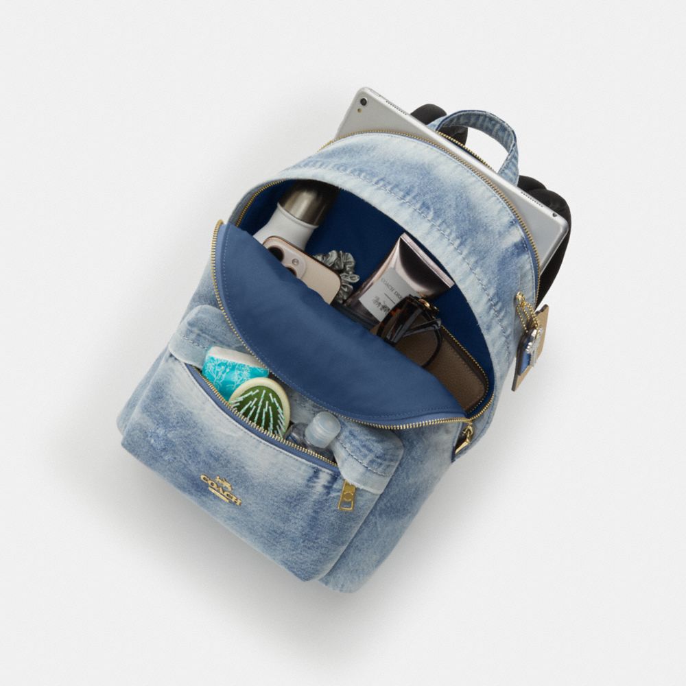Taylor Small Backpack In Loved Denim (Gold/Light Indigo)