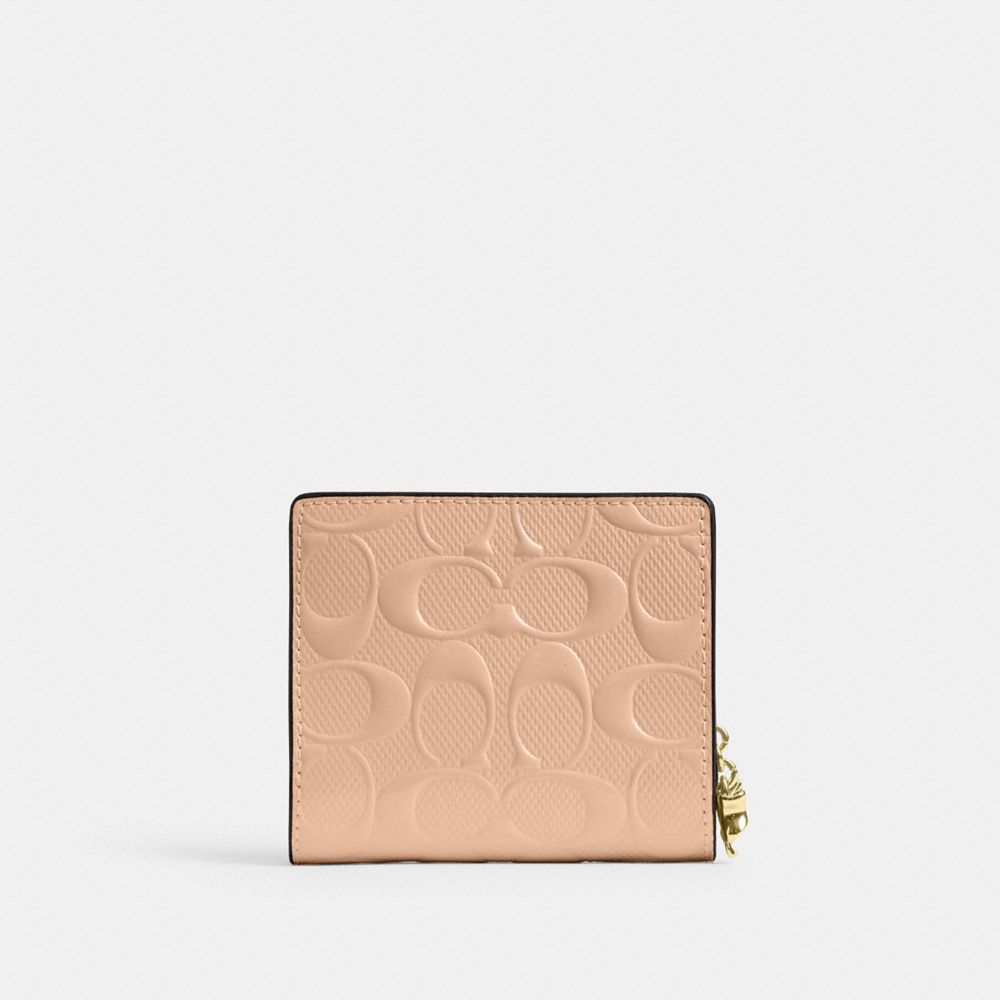 Snap Wallet In Signature Leather With Charm (Gold/Faded Blush)