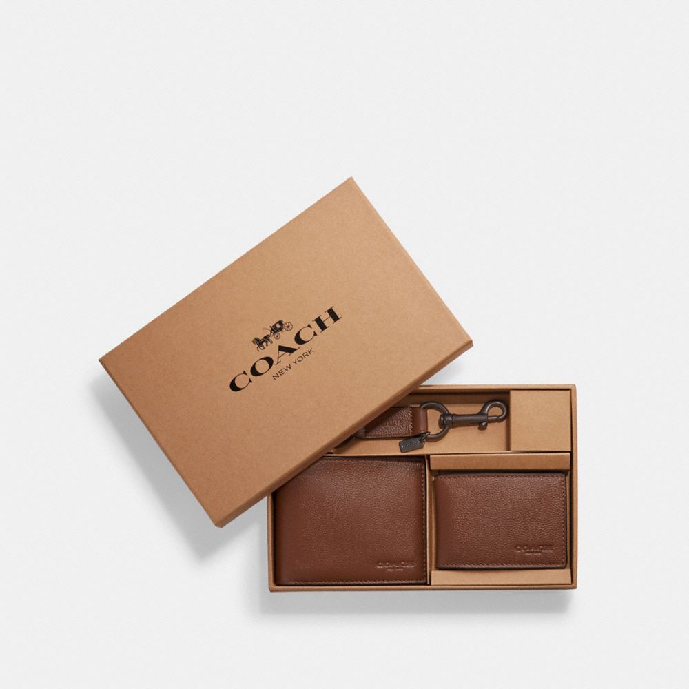 Boxed 3-In-1 Wallet Gift Set (Dark Saddle)