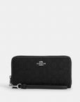 Long Zip Around Wallet In Signature Jacquard (Silver/Black/Black)