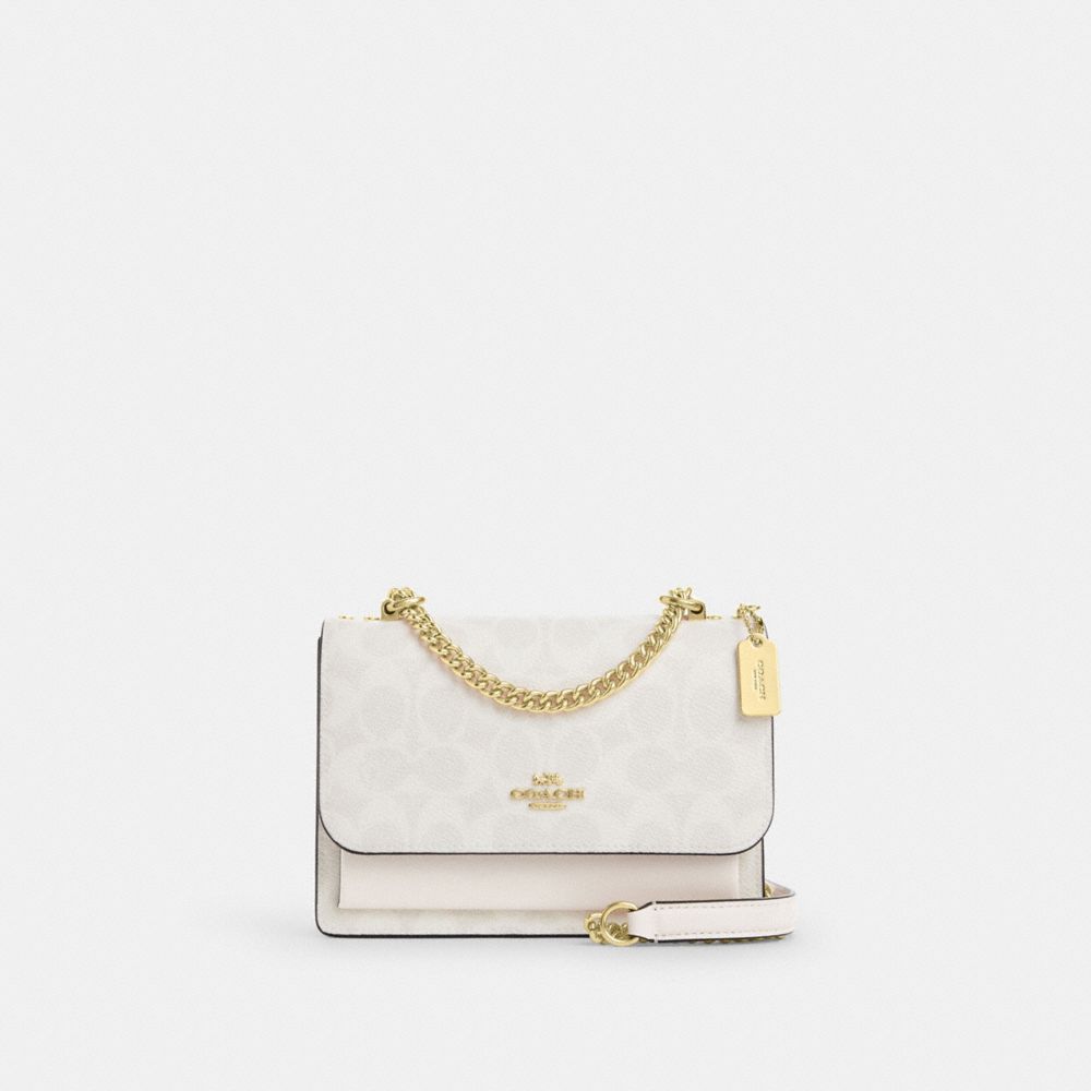 Mini Klare Crossbody Bag In Signature Canvas (Gold/White/Chalk)
