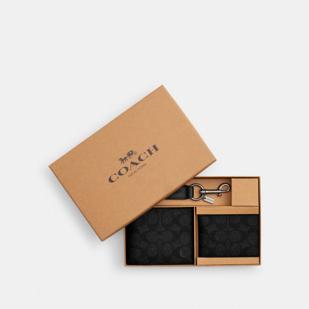 Boxed 3-In-1 Wallet Gift Set In Signature Canvas (Gunmetal/Charcoal/Black)