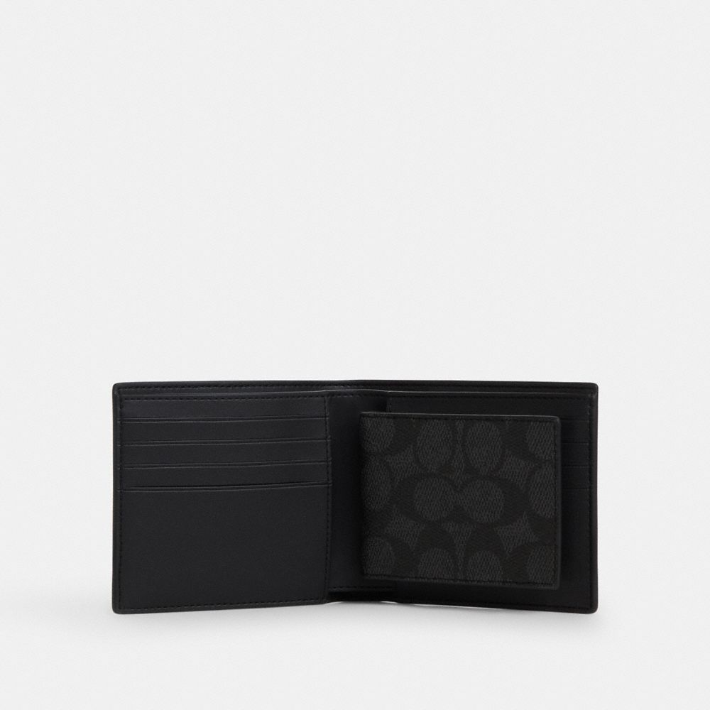 Boxed 3-In-1 Wallet Gift Set In Signature Canvas (Gunmetal/Charcoal/Black)