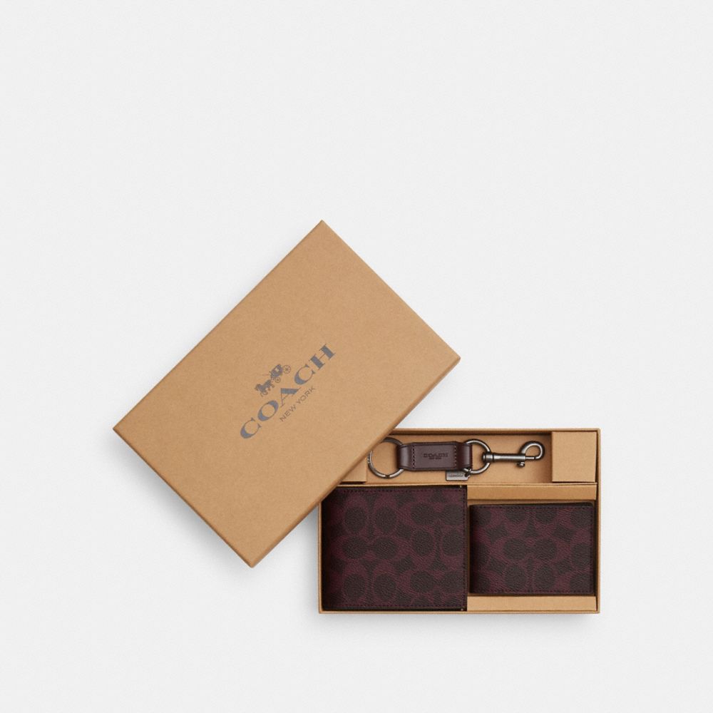 Boxed 3-In-1 Wallet Gift Set In Signature Canvas (Gunmetal/Black Currant)