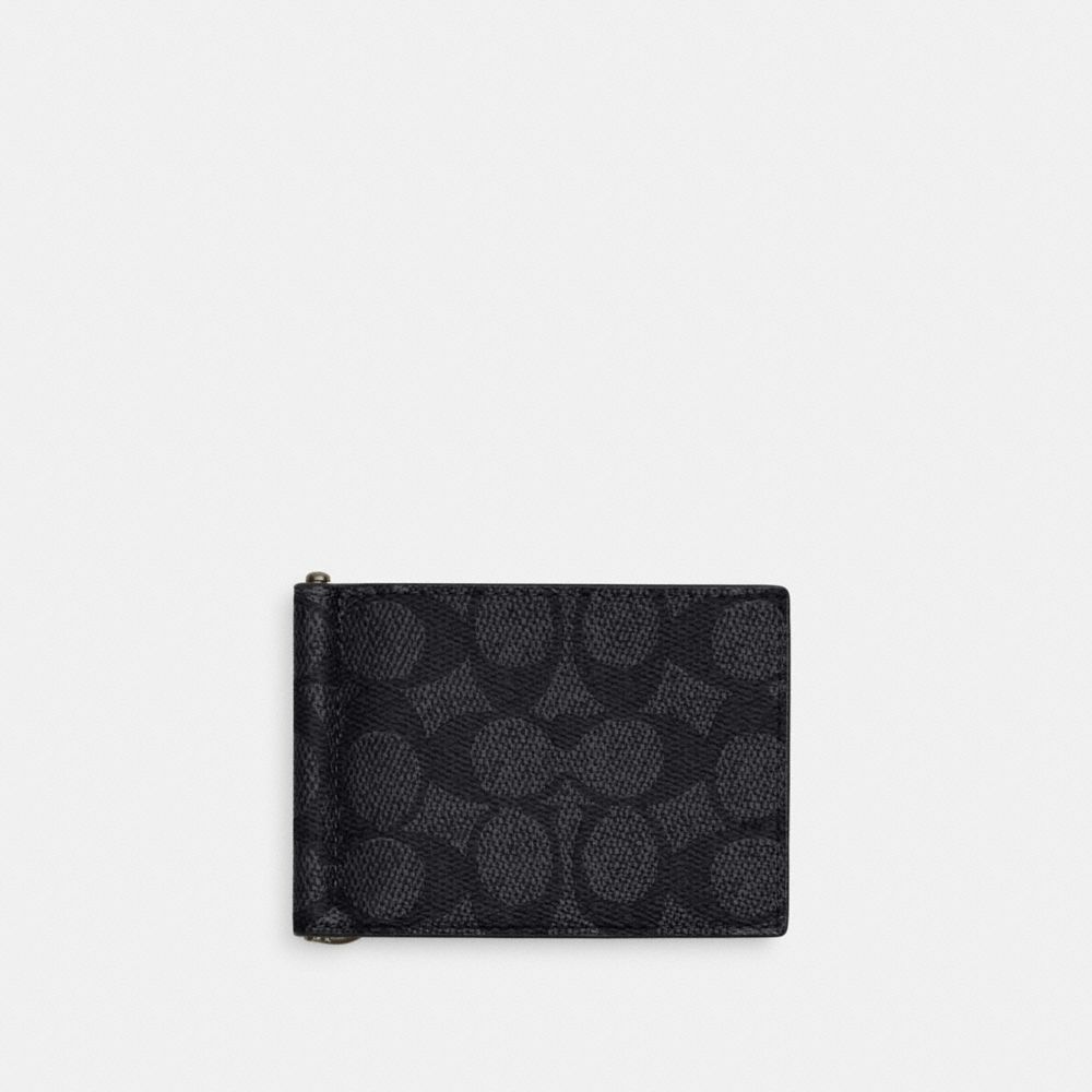 Slim Money Clip Billfold Wallet In Signature Canvas (Gunmetal/Charcoal/Black)