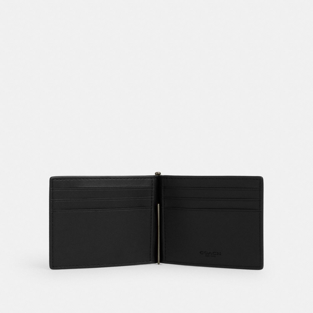 Slim Money Clip Billfold Wallet In Signature Canvas (Gunmetal/Tan/Black)