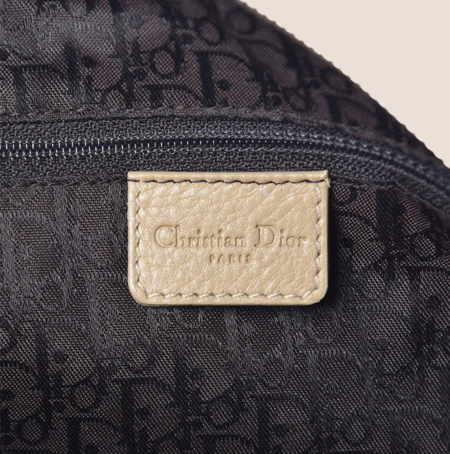 CHRISTIAN DOR BEIGE LEATHER LOGO SPELL OUT CHARM BOSTON BAG