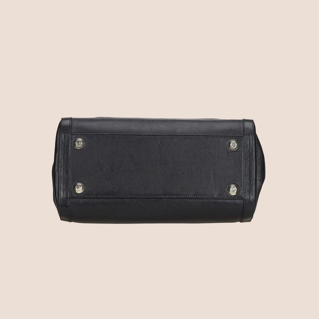 CHRISTIAN DOR BLACK LEATHER FLIGHT TOTE BAG