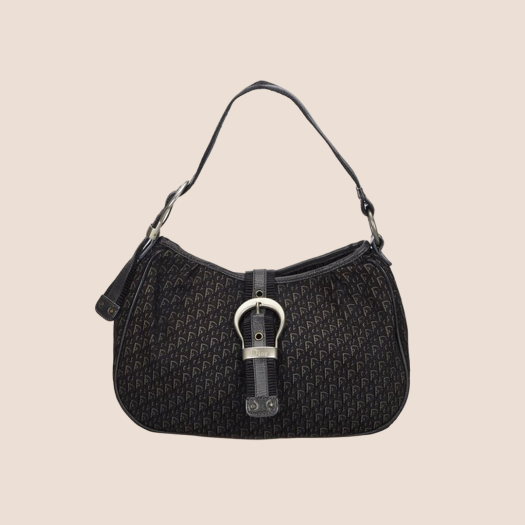 CHRISTIAN DOR BLACK OBLIQUE BUCKLE HOBO BAG