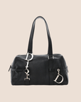 CHRISTIAN DOR BLACK LEATHER LOGO SPELL OUT CHARM BOSTON BAG