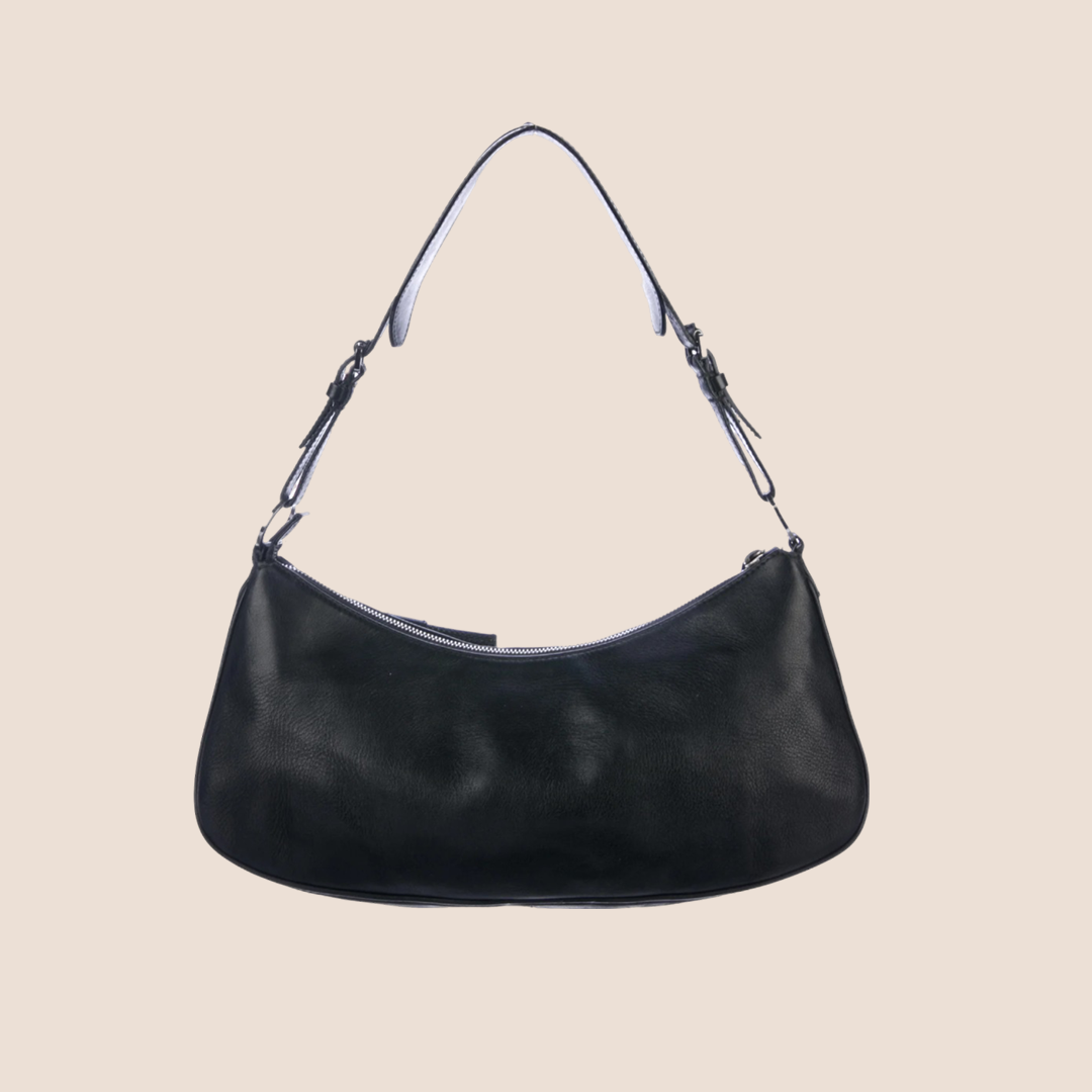 CHRISTIAN DOR BLACK LEATHER CROISSANT SHOULDER BAG