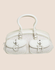 CHRISTIAN DOR WHITE OBLIQUE CANVAS & LEATHER DETECTIVE BAG