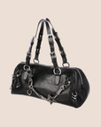 CHRISTIAN DOR HARCORE PIERCED BLACK LEATHER BOSTON BAG