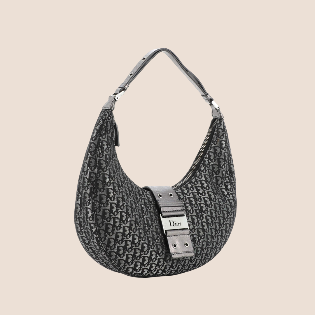CHRISTIAN DOR BLACK DORISSIMO METALLIC HALF MOON BAG
