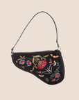 CHRISTIAN DOR FLORAL EMBROIDERED BLACK MINI SADDLE BAG